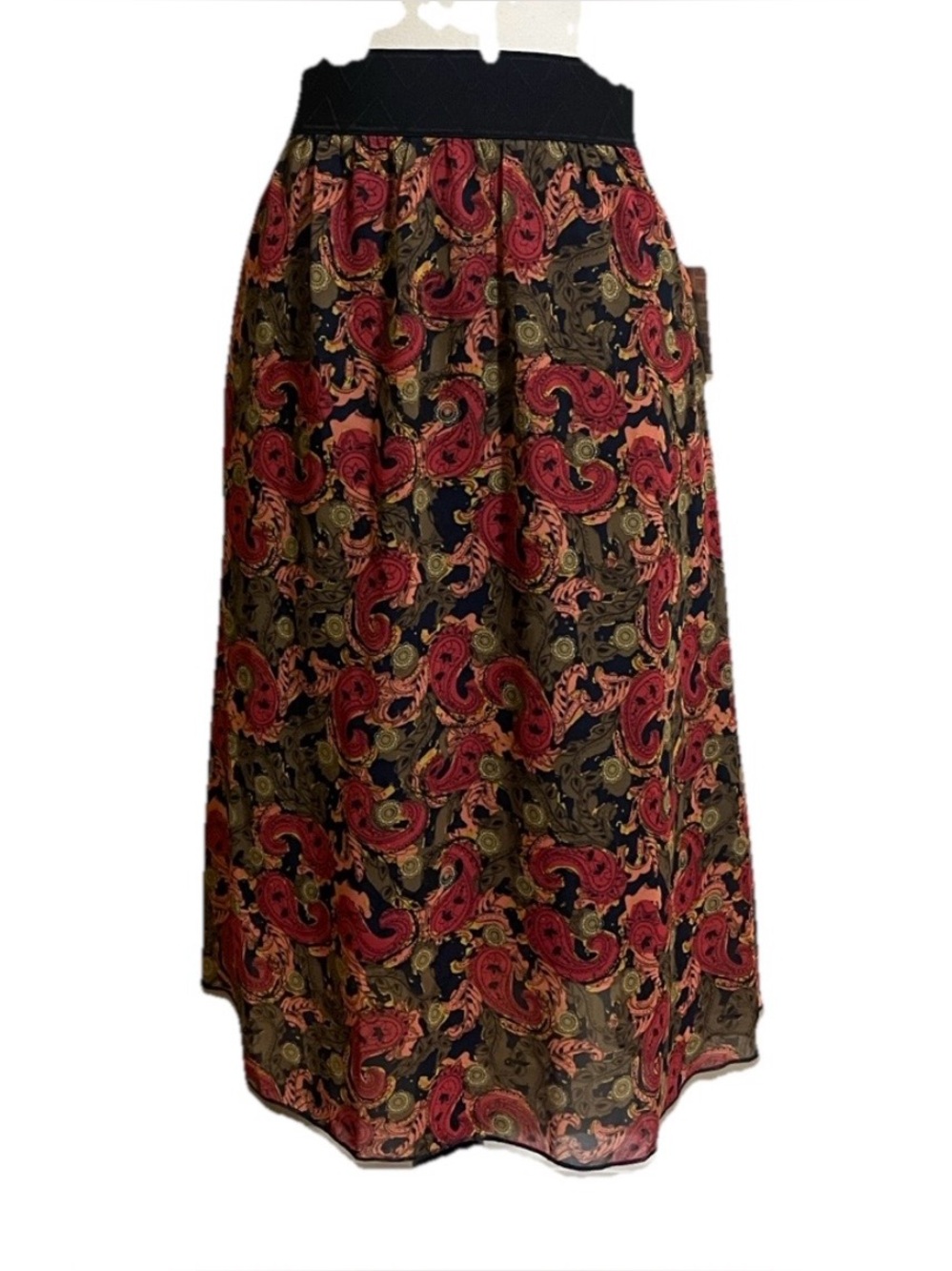 LuLaRoe Shirt Sz M LOLA Paisley Print Broad Waistband Lined Flowy A-Line